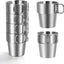 4 Tazas Camping Acero Inox 10oz Doble Pared Plegable