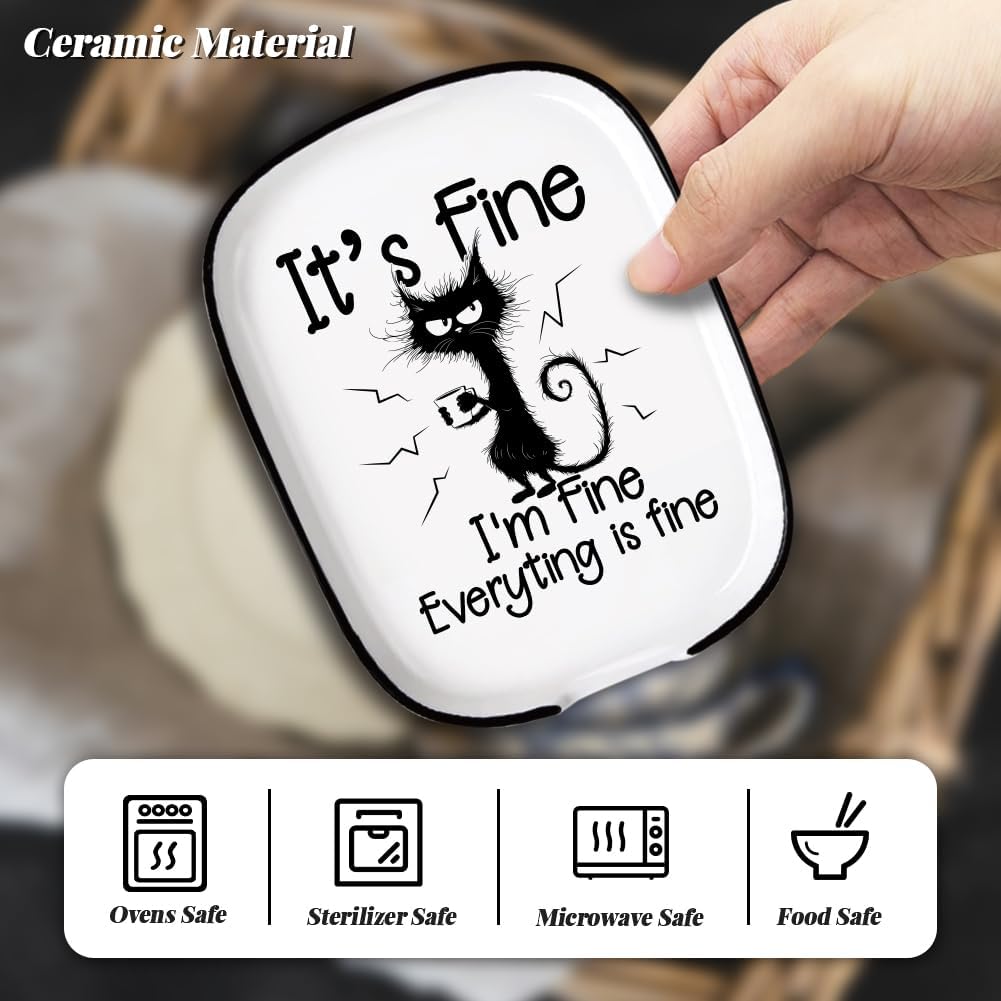 Soporte cuchara cerámica estufa patrón gato 4.52x5.9pulg resistente