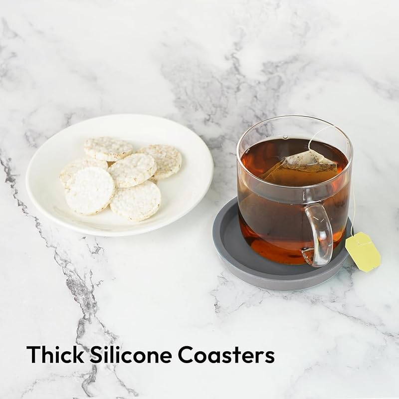 Posavasos silicona gruesa redondos mesa café set 2 gris