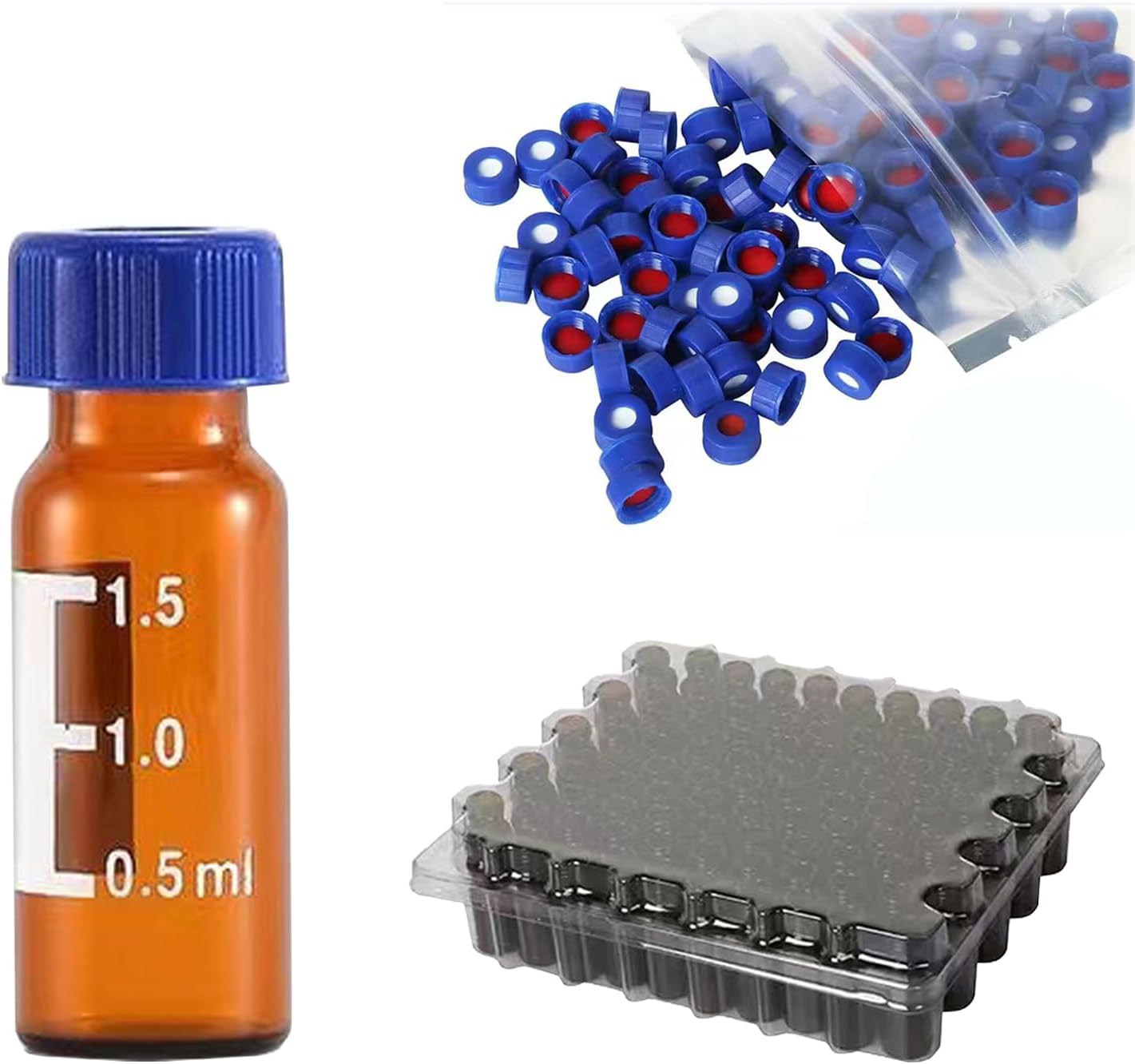 Viales HPLC ámbar 9-425 con tapa PTFE y septa roja
