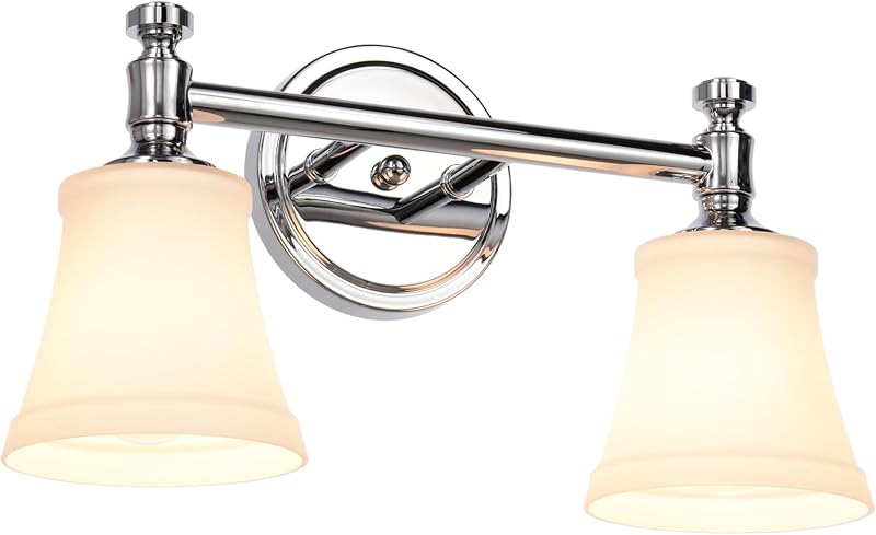 Lámpara tocador baño 2 luces cromadas pantalla opalo