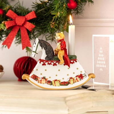 Caballo mecedor portavelas porcelana
