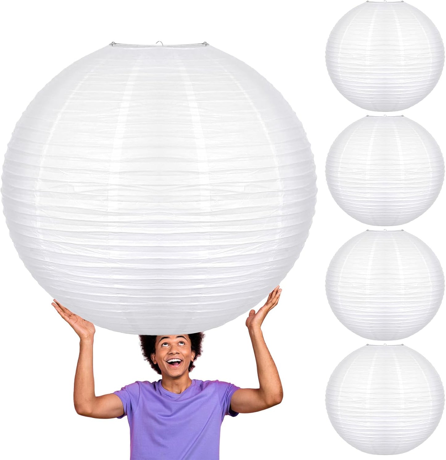5 Linternas Papel Blanco 30pulg Colgante Boda