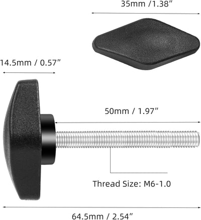 Tornillos M6 x 1.969" mango T plástico negro 4 Uds