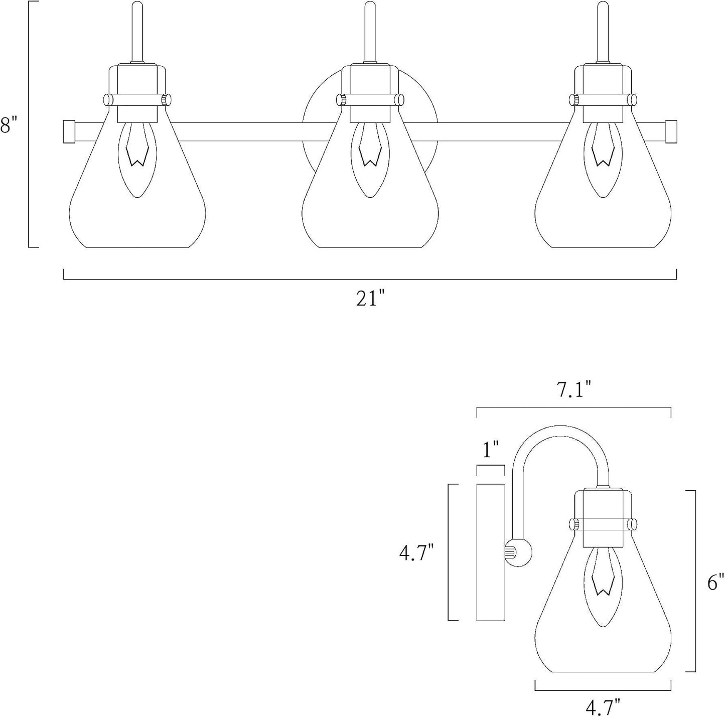 Lámpara baño 3 luces latón galvanizado vidrio
