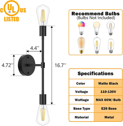 2 Luces Negras Iluminación Baño Apliques Modernos Pared
