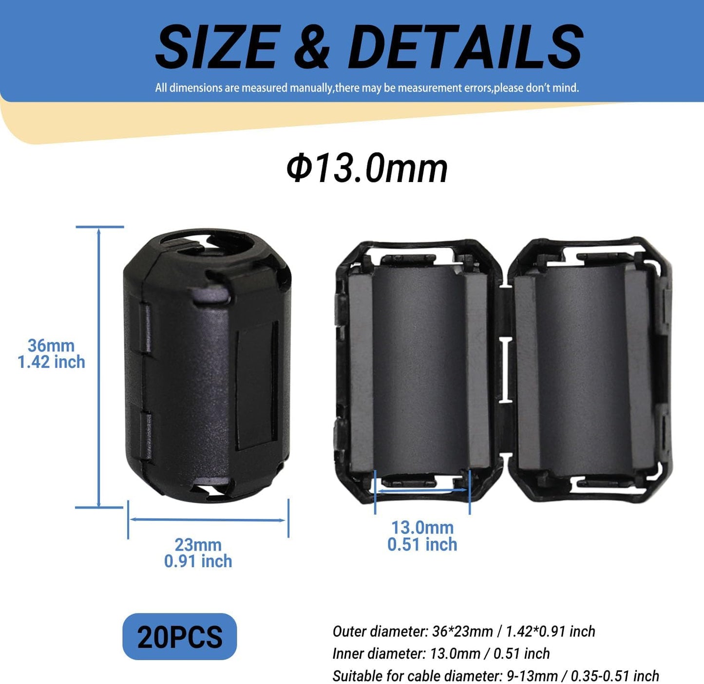 20 Pzas Clip Anillo Ferrita Supresor Ruido HDMI USB