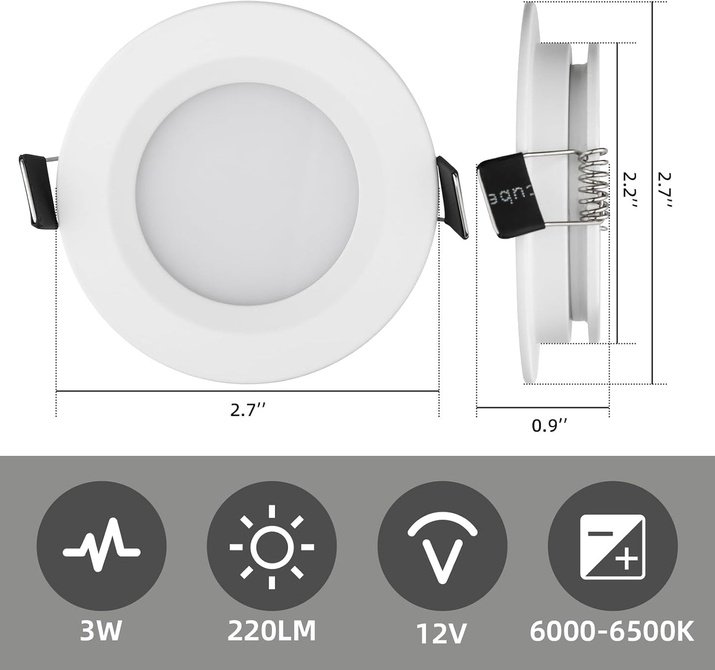 Luz techo empotrada RV 12V LED ultradelgada alta brillo