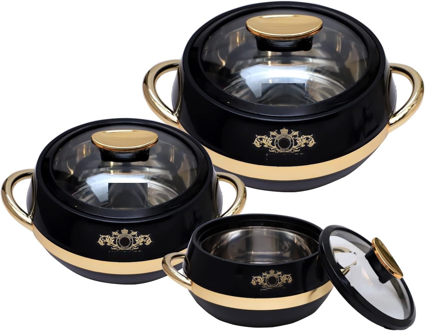 Set 3 Sartenes Acero Inox Aisladas 1000-2000ml Negro