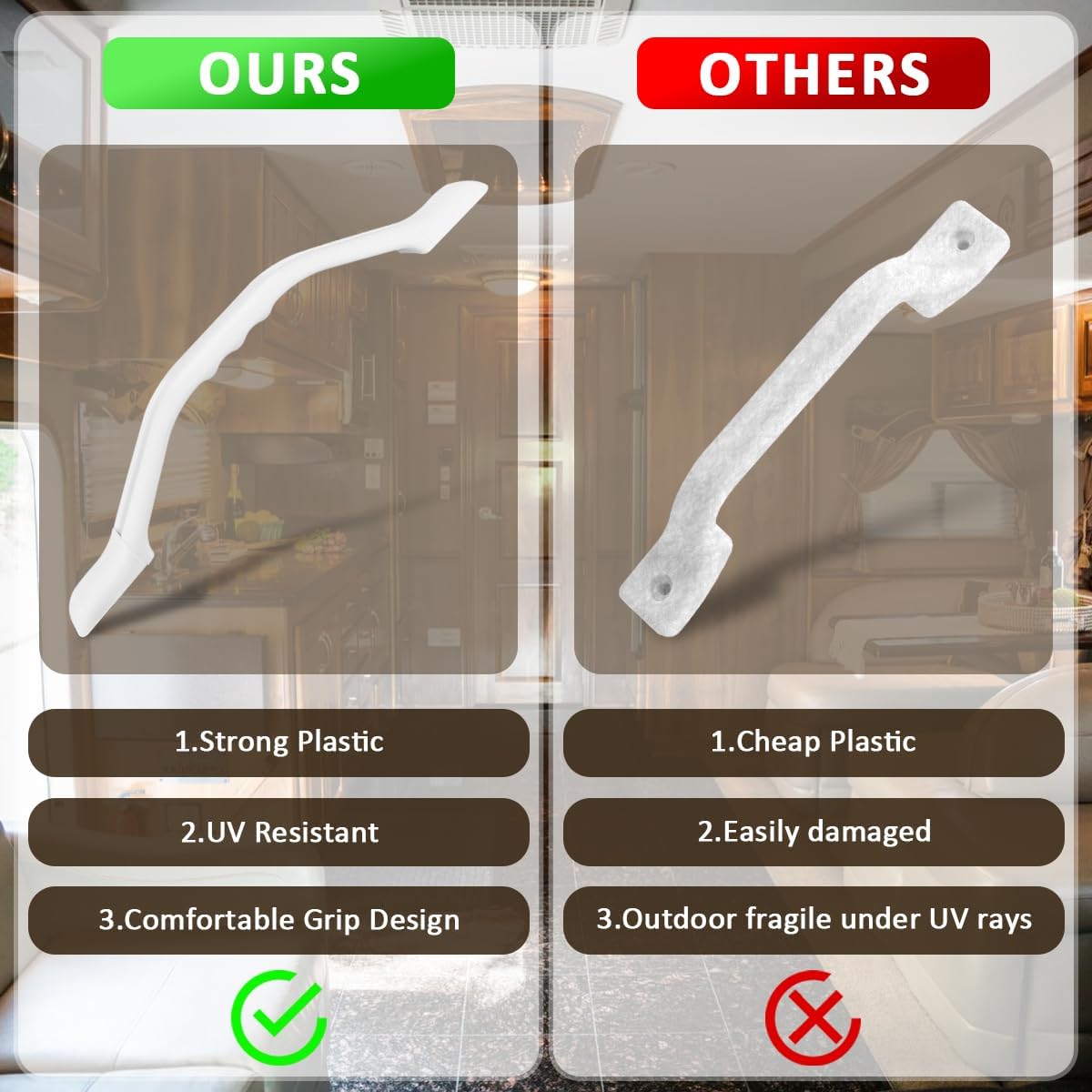 2 Manijas Puerta Plástico Blanco 11" Exterior Remolque