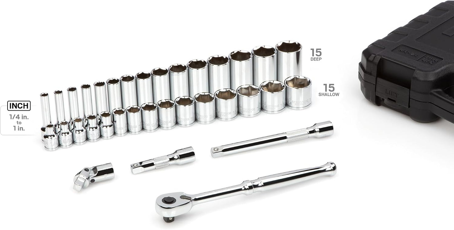 Set llaves vaso trinquete 34 pzas 1/4-1pulg