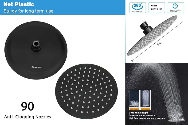 Cabezal ducha filtro 15 etapas alta presión 8pulg negro