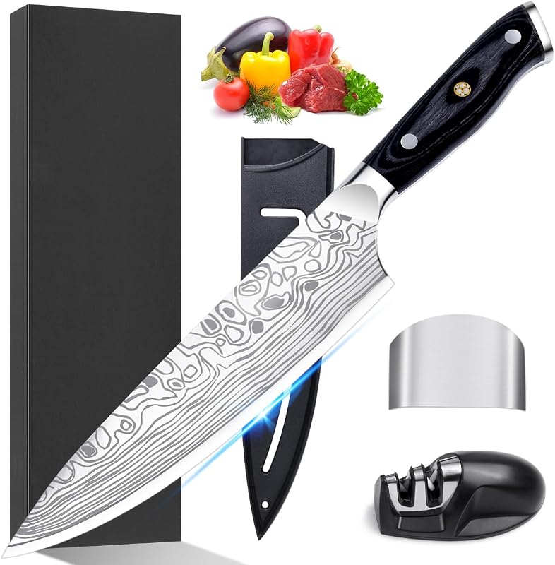 Cuchillo chef 8pulg acero inox con protector y afilador