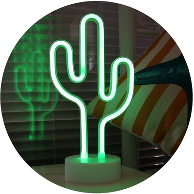 Lámpara neón cactus verde con pedestal batería/USB