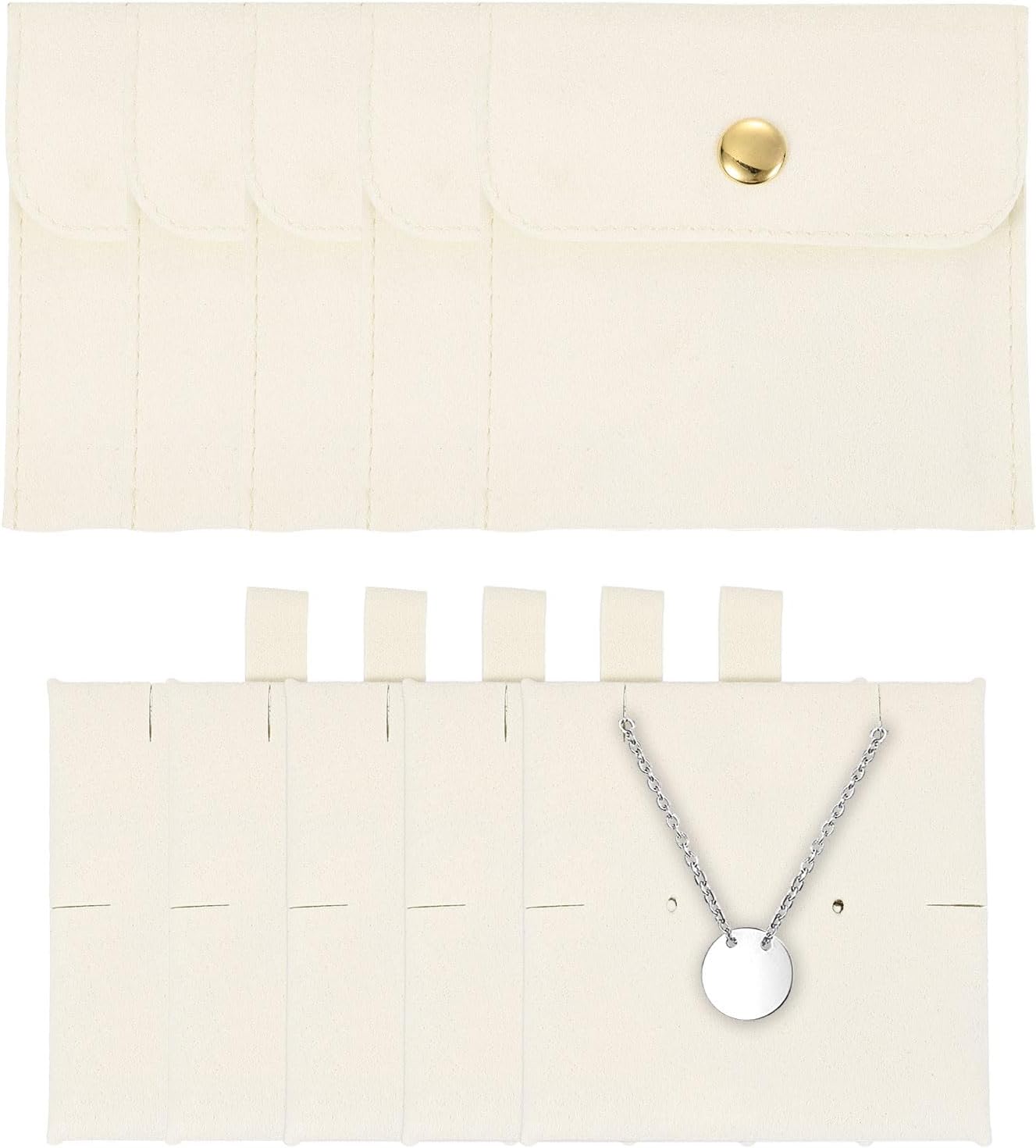 5 Bolsas Microfibra para Joyas con Botón Presión Beige