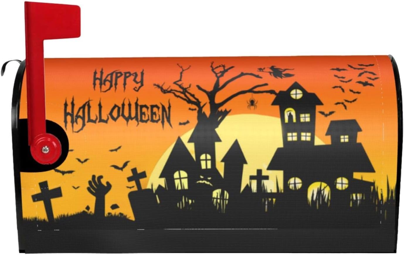 Fundas buzón Halloween luna murciélago 21x18pulg magnéticas naranja
