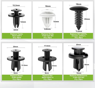 120 Clips Retención Auto 6 Tamaños para GM Honda Toyota Nissan