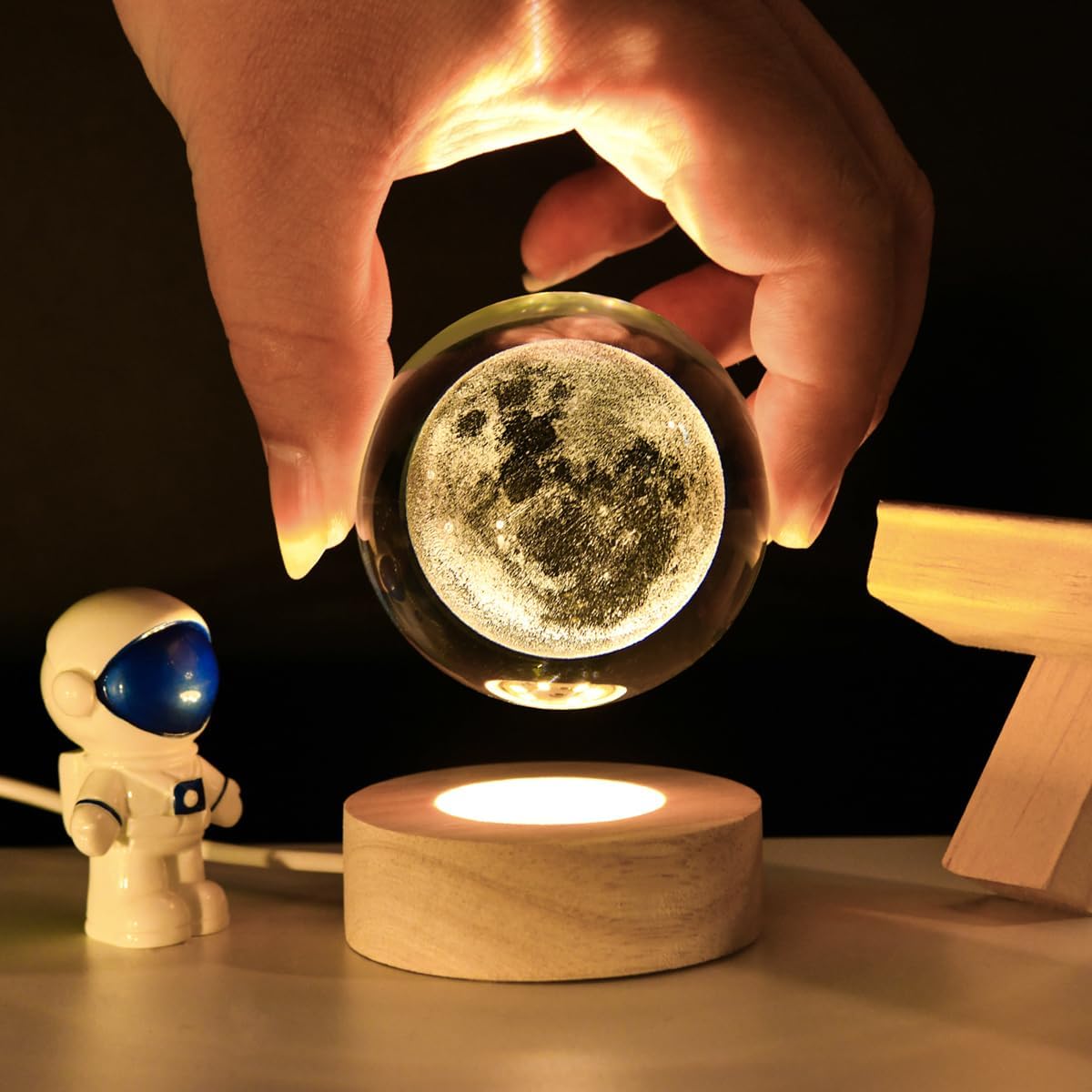 Bola cristal luna 3D con soporte LED luz nocturna