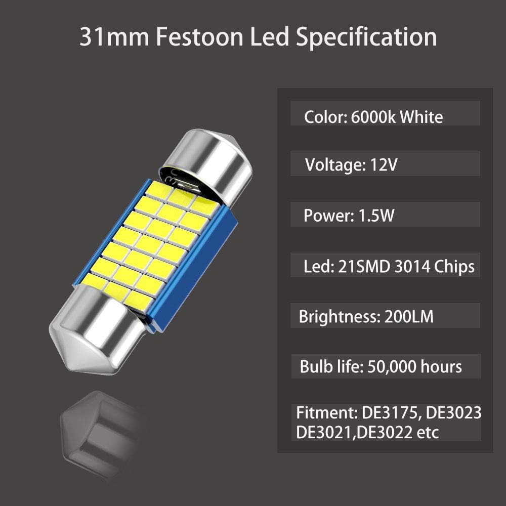 Bombillas LED 12V 21SMD para coche interior cúpula mapa