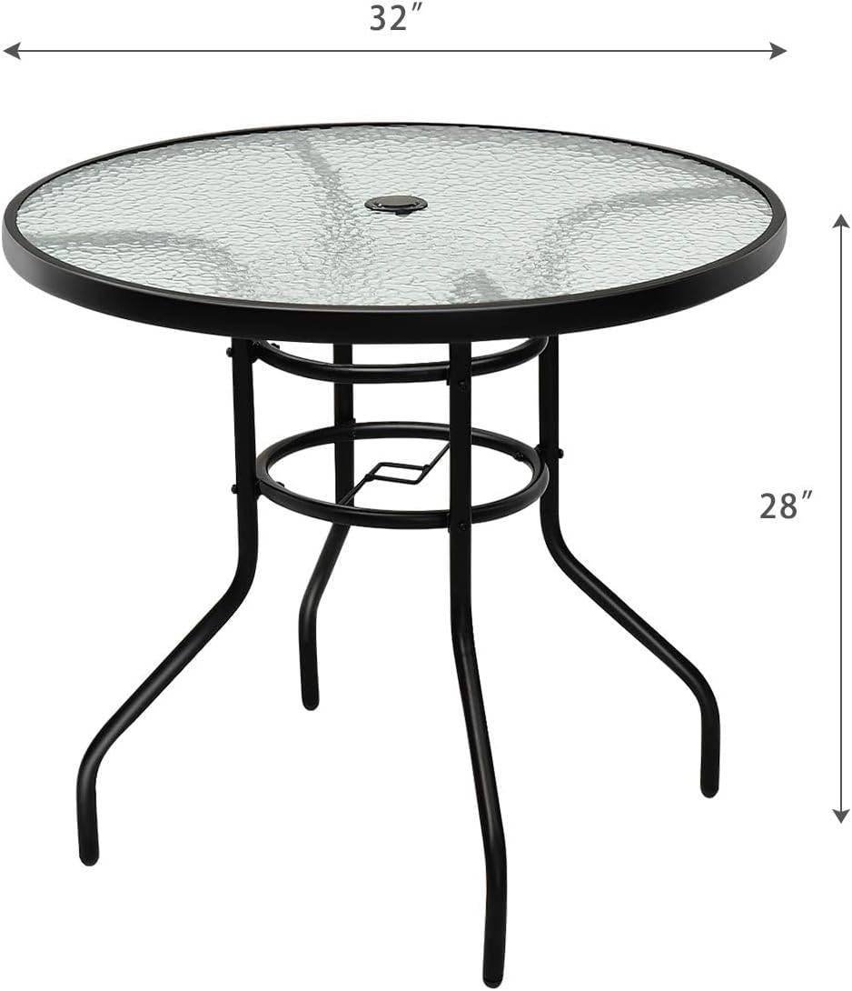 Mesa patio redonda 32" acero vidrio templado conversación