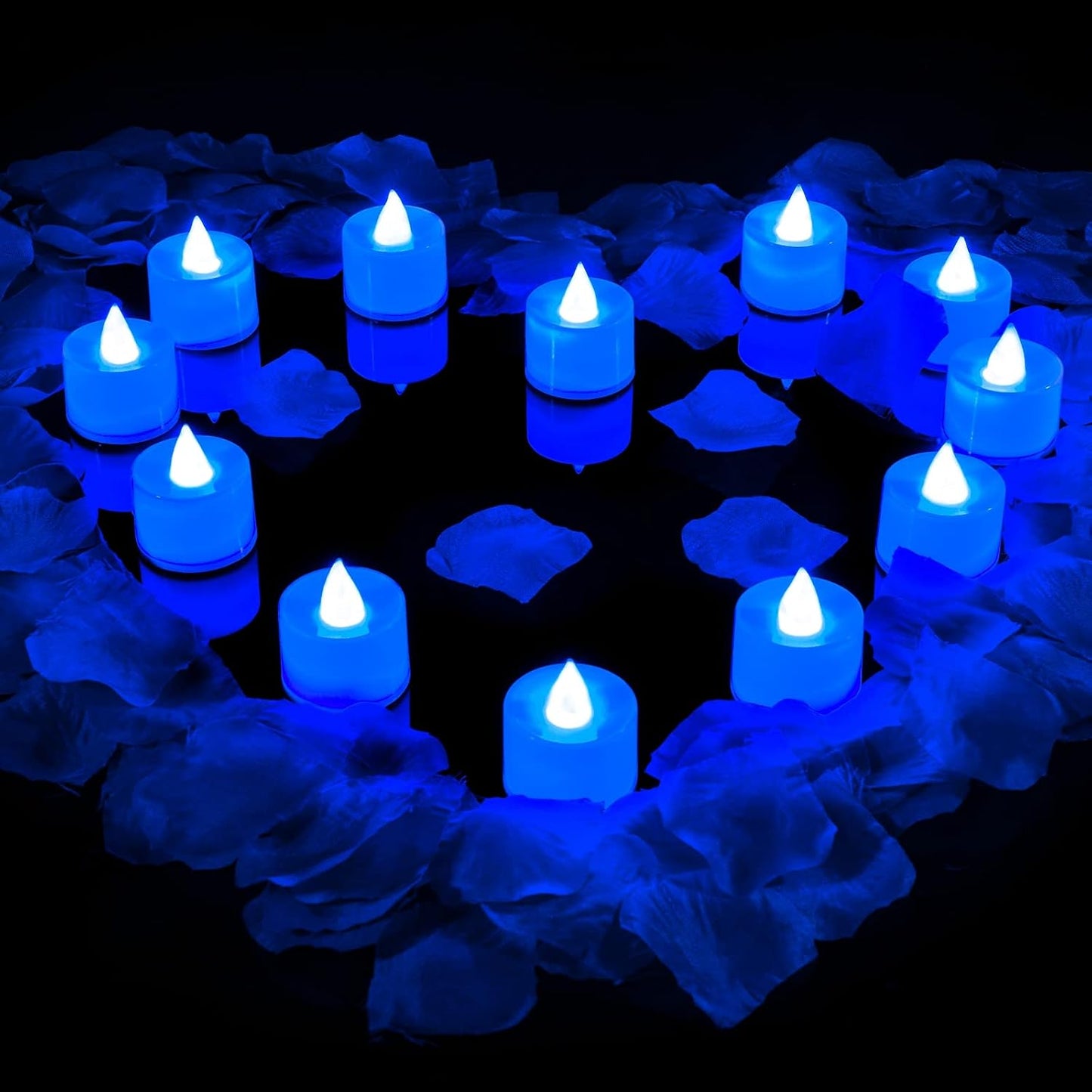 600 Pétalos Rosa Artificiales con 12 Velas Led Té Luz Azul