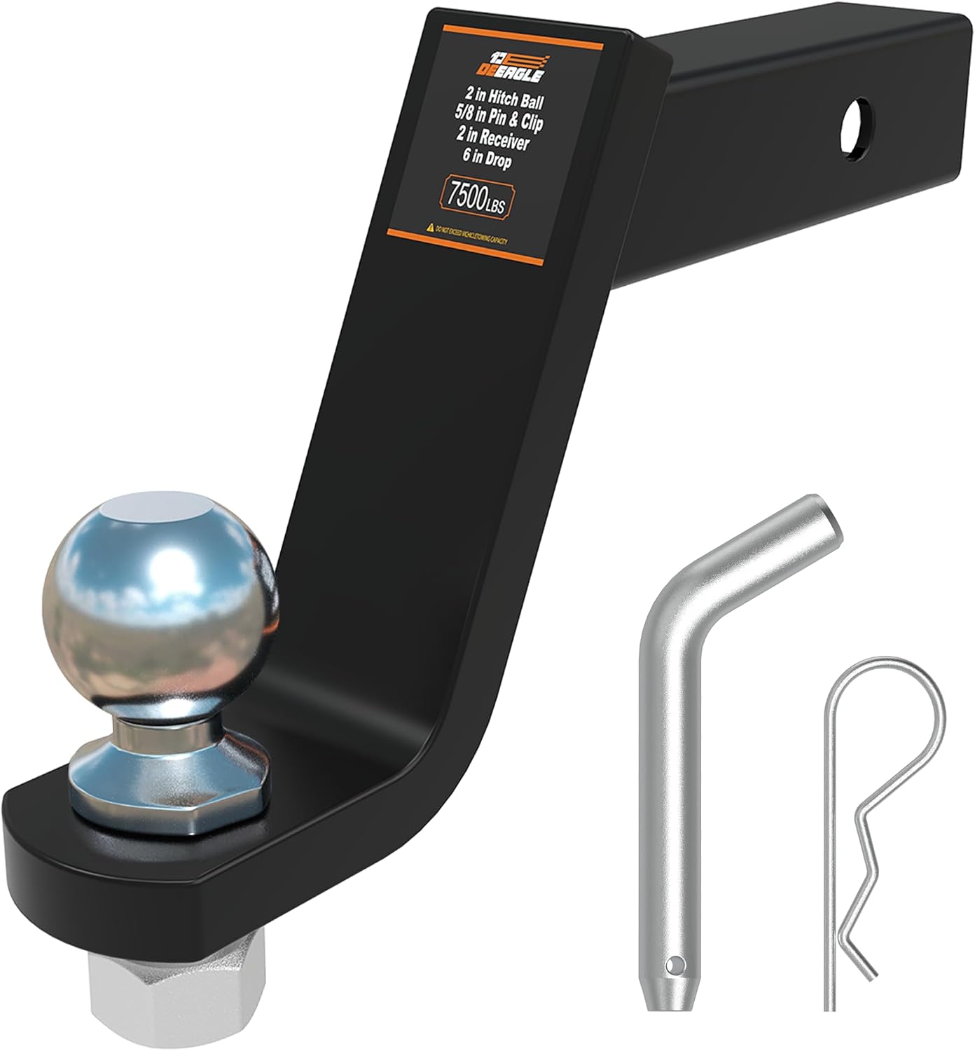 Enganche bola 2" pasador acero 7500lb caída 6"