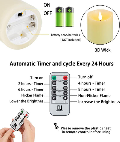 Vela LED parpadeante con control remoto y temporizador 1000h