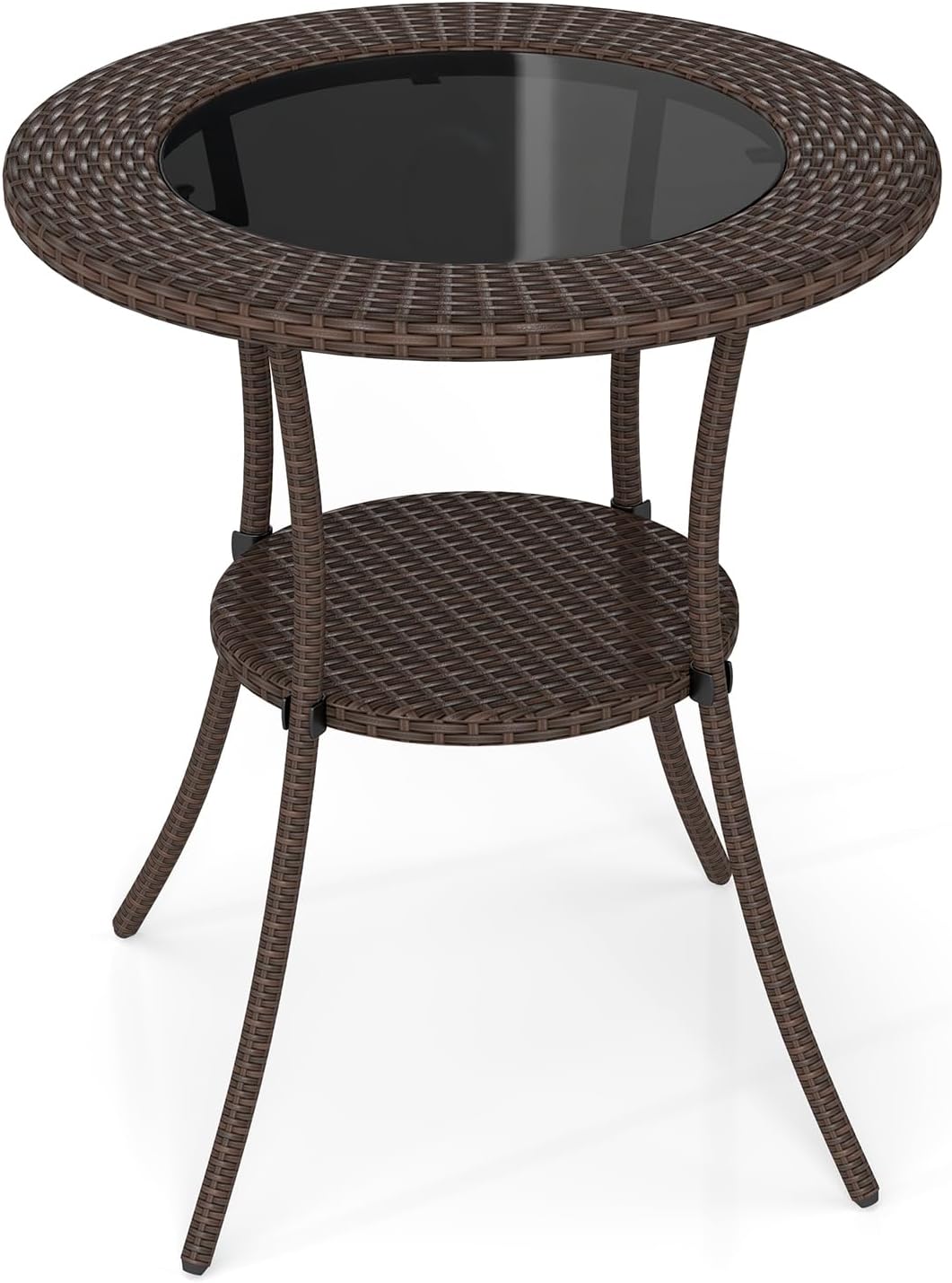 Mesa bistró mimbre 25.5" vidrio con estante balcón