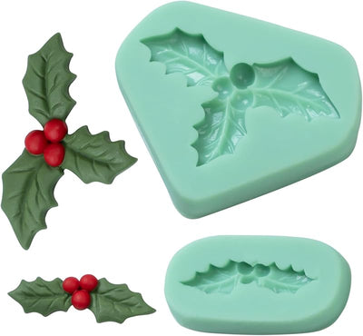 Juego moldes fondant navidad con renos y hojas acebo