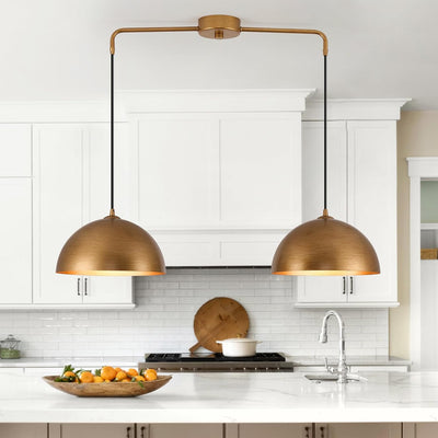Lámpara colgante cocina 2 luces cúpula metal dorado