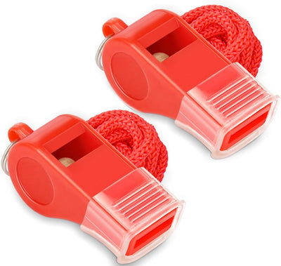 Silbato plástico rojo con cordón sonido fuerte emergencia