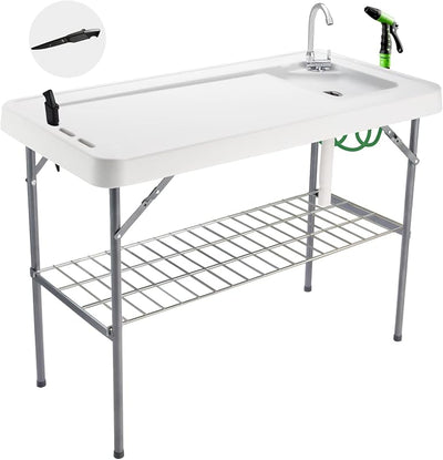 Mesa plegable limpieza pescado camping con grifo y drenaje