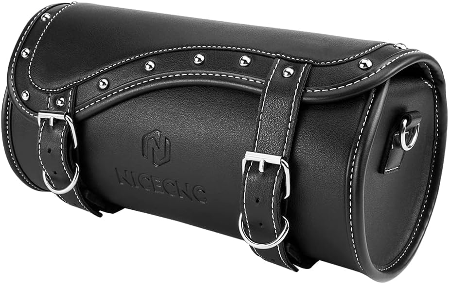 Bolsa horquilla motocicleta cuero PU negra reforzada
