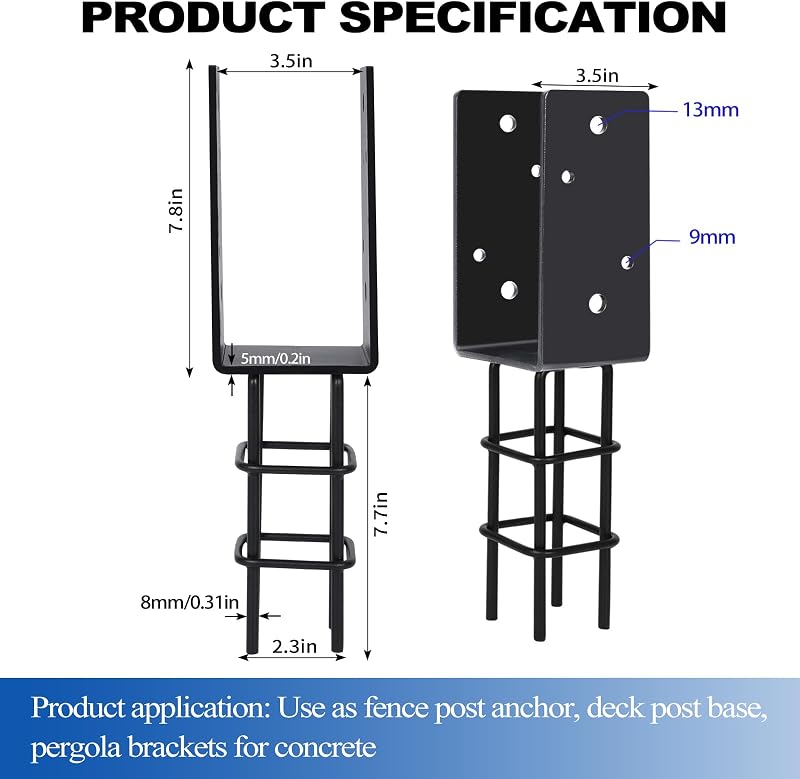 Anclaje poste hormigón U 4x4" soporte terraza