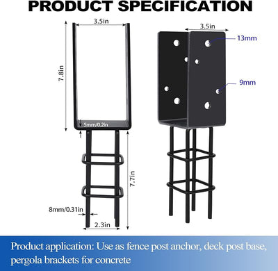 Anclaje poste hormigón U 4x4" soporte terraza