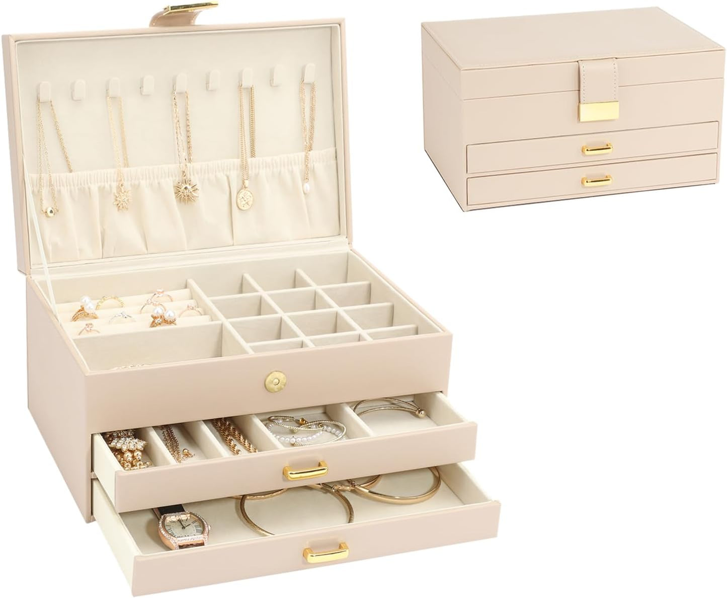 Caja joyas 3 capas 2 cajones gran capacidad mujer niña