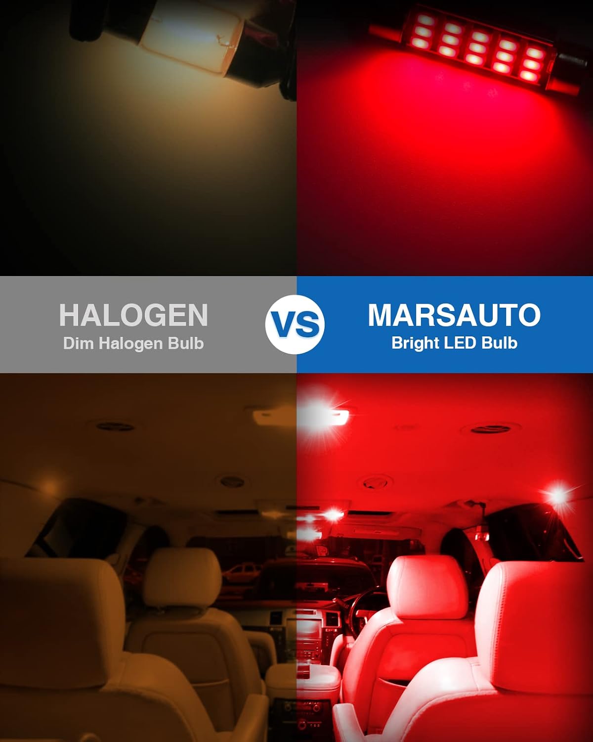Bombillas LED C5W Rojo Festoon 2835 Chipsets 1.65pulg 4 Pzas