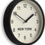 Reloj pared zona horaria Nueva York 8pulg negro cocina oficina