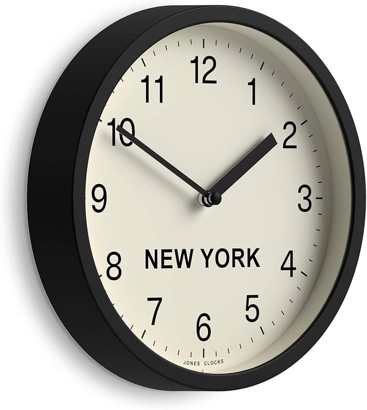 Reloj pared zona horaria Nueva York 8pulg negro cocina oficina
