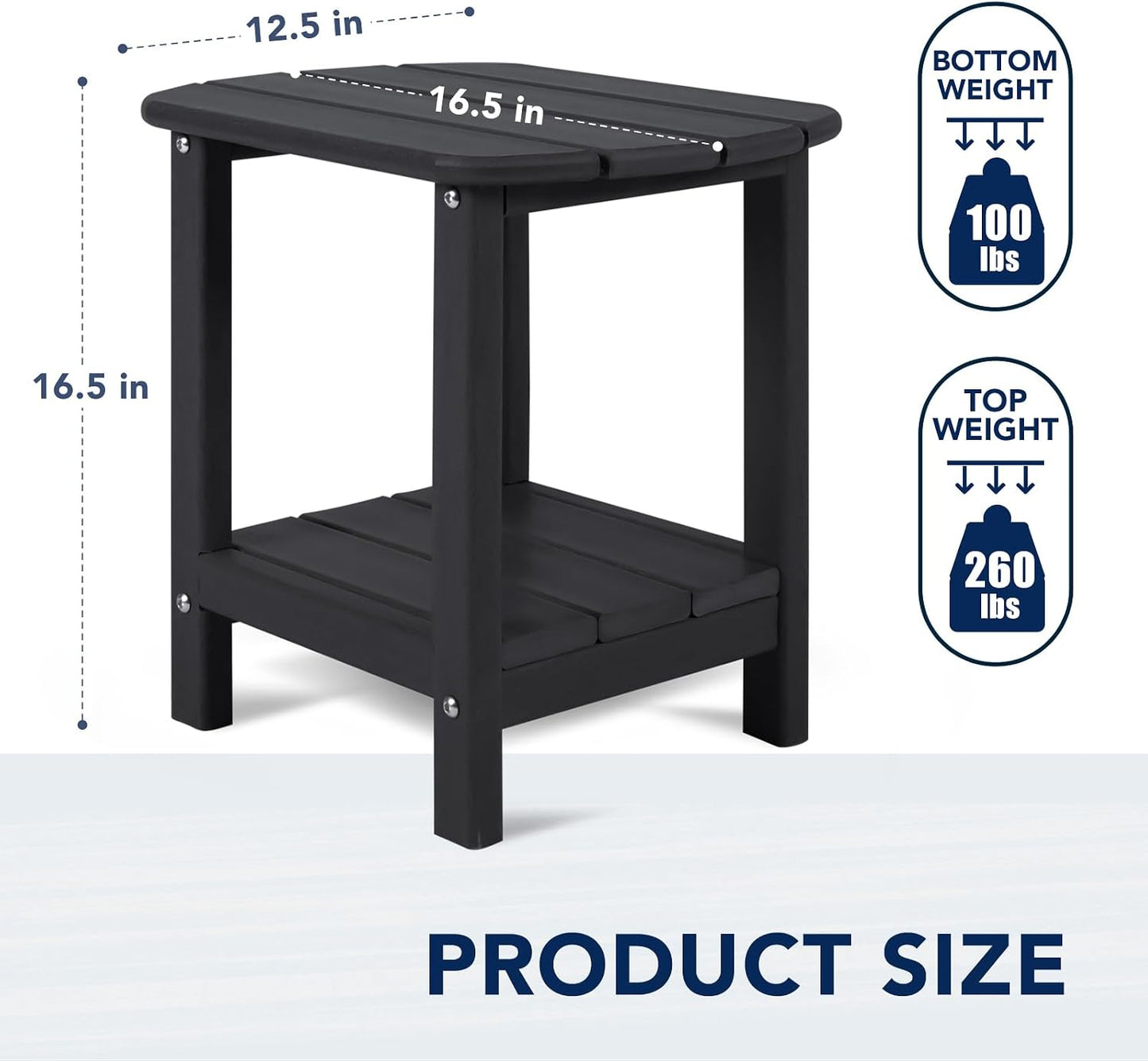 Mesa auxiliar plástico HDPE 16.5pulg exterior negro