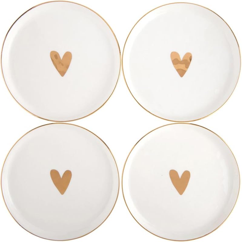 Set 4 platos cerámica corazón dorado 5.25pulg