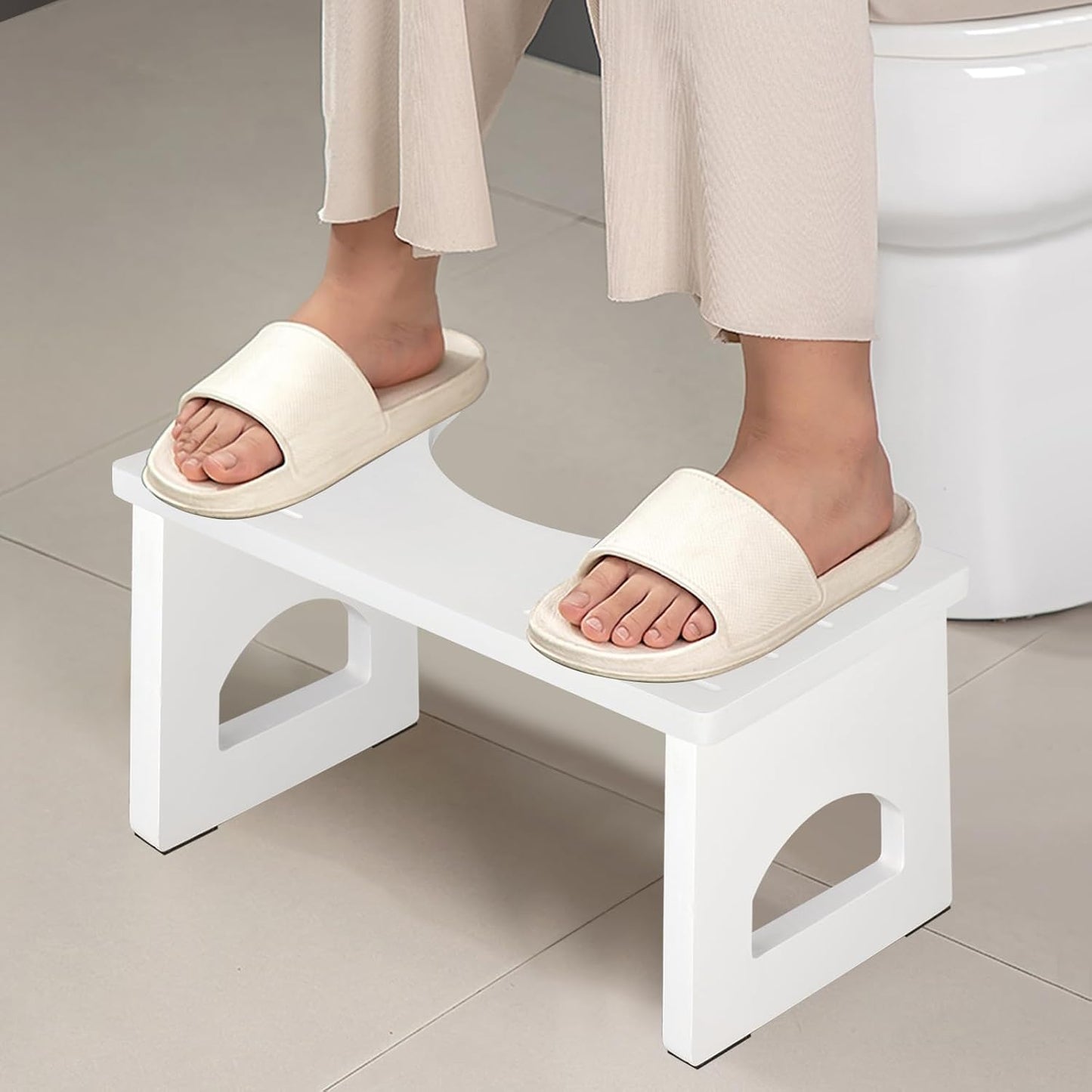 Taburete inodoro plegable bambú 7pulg antiderrap blanco