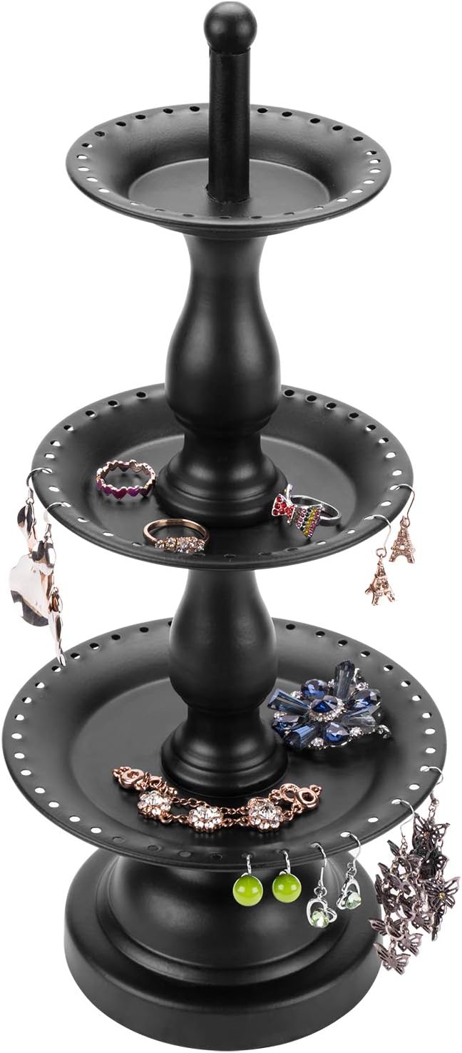 Organiz. aretes y joyas madera bandeja anillos 68 pares negro