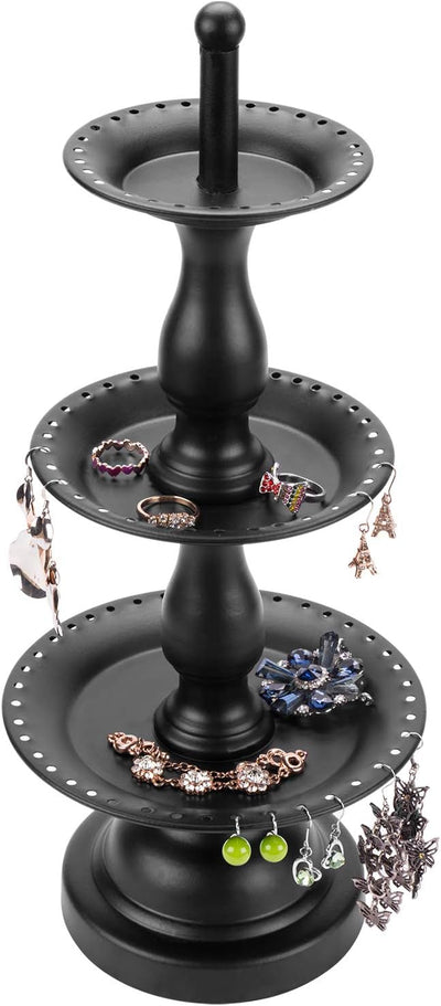 Organiz. aretes y joyas madera bandeja anillos 68 pares negro