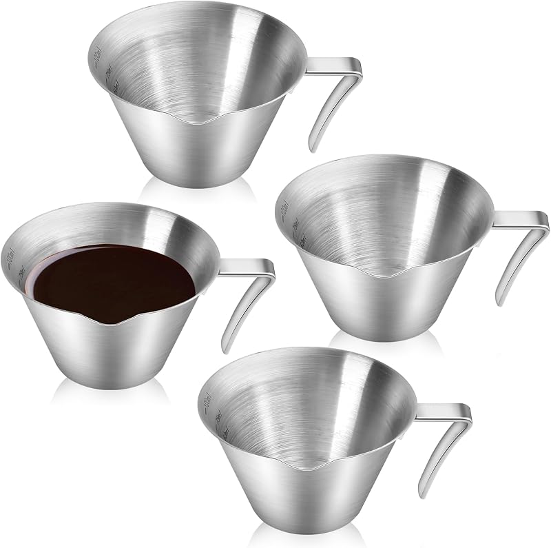 4 Tazas Expreso Acero Inox con Asa para Salsa y Bebidas