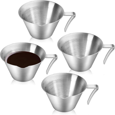 4 Tazas Expreso Acero Inox con Asa para Salsa y Bebidas