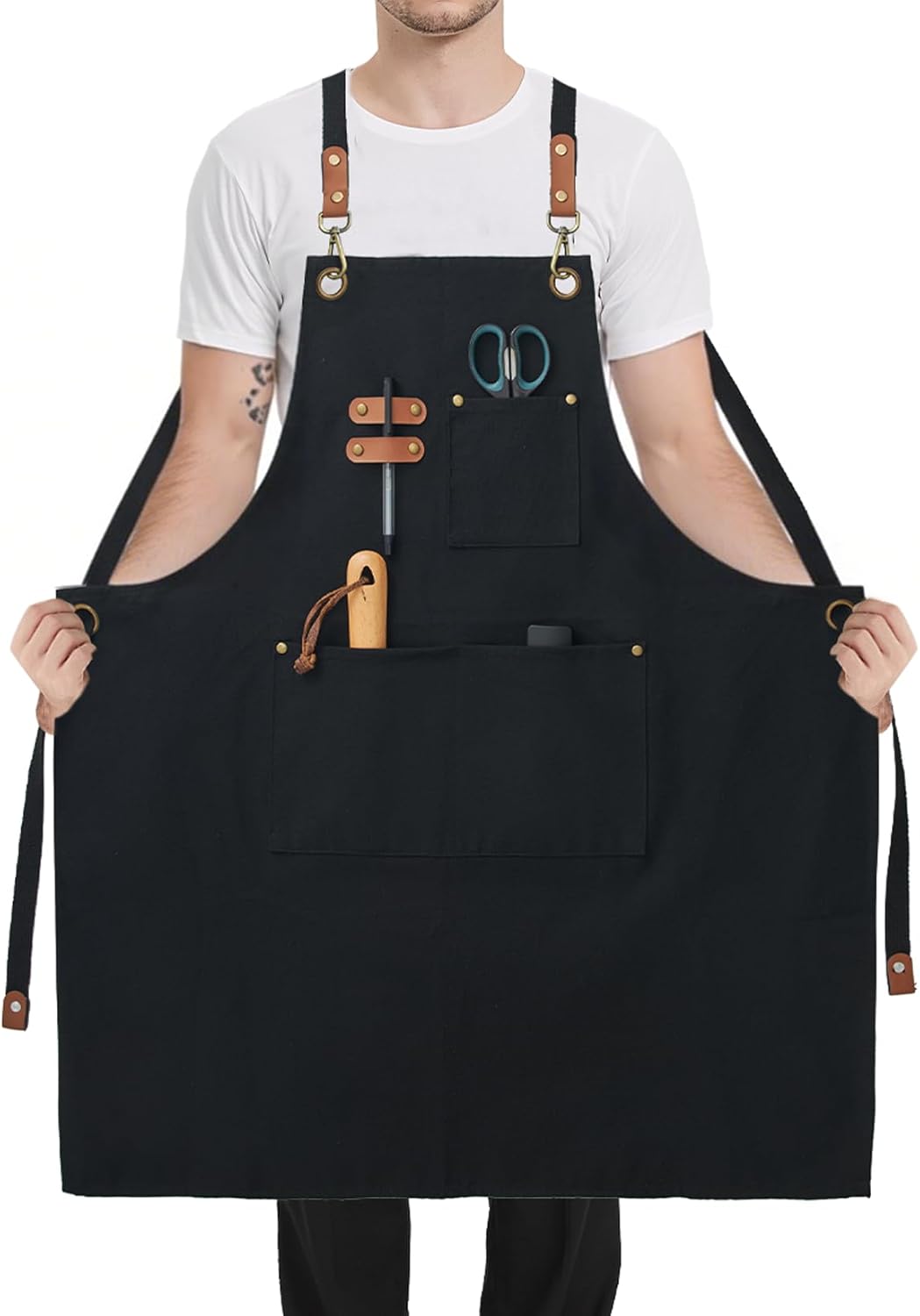 Delantal Lona Talla Grande Chef Con Correa Ajustable Bolsillos