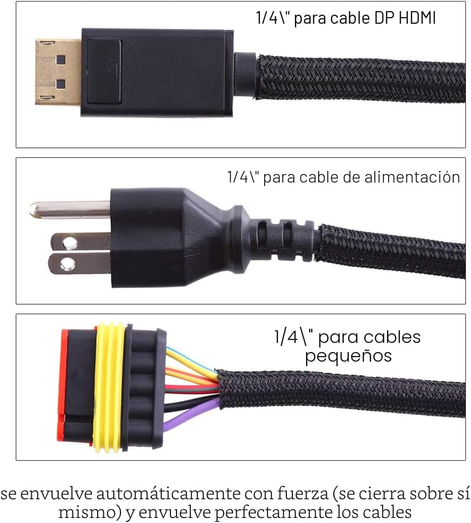 Malla protectora cable 25ft 1/4pulg USB audio video negro
