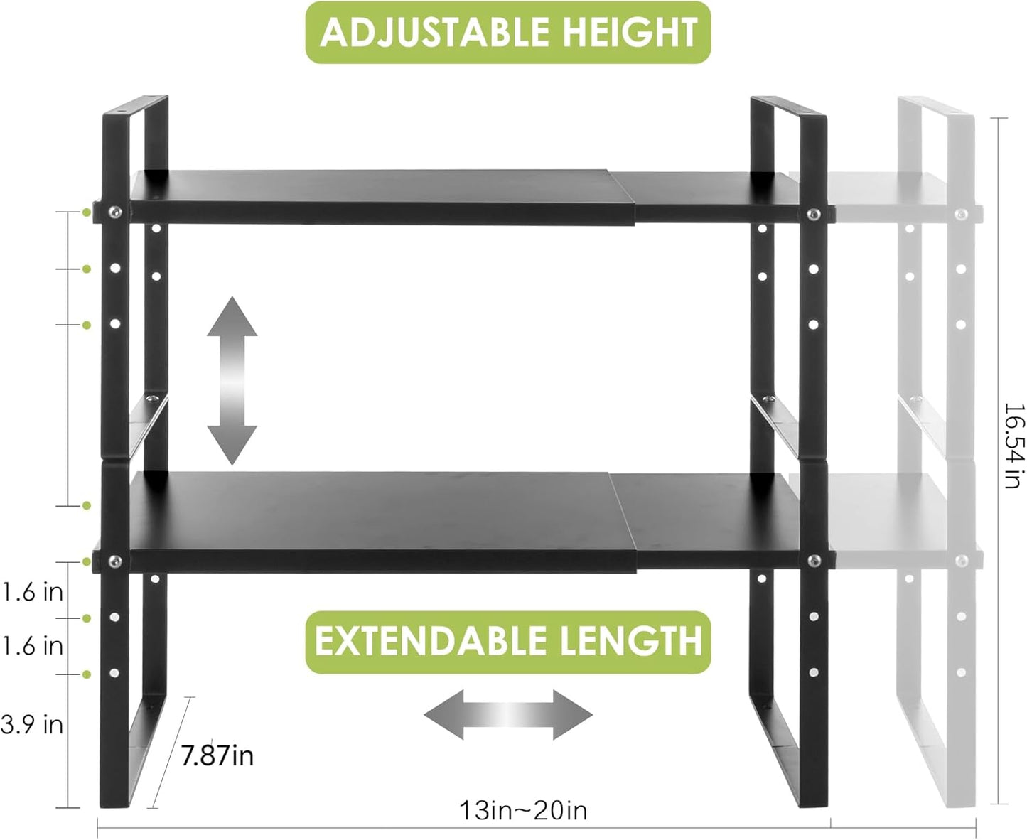 Organiz. estante cocina ajustable apilable negro