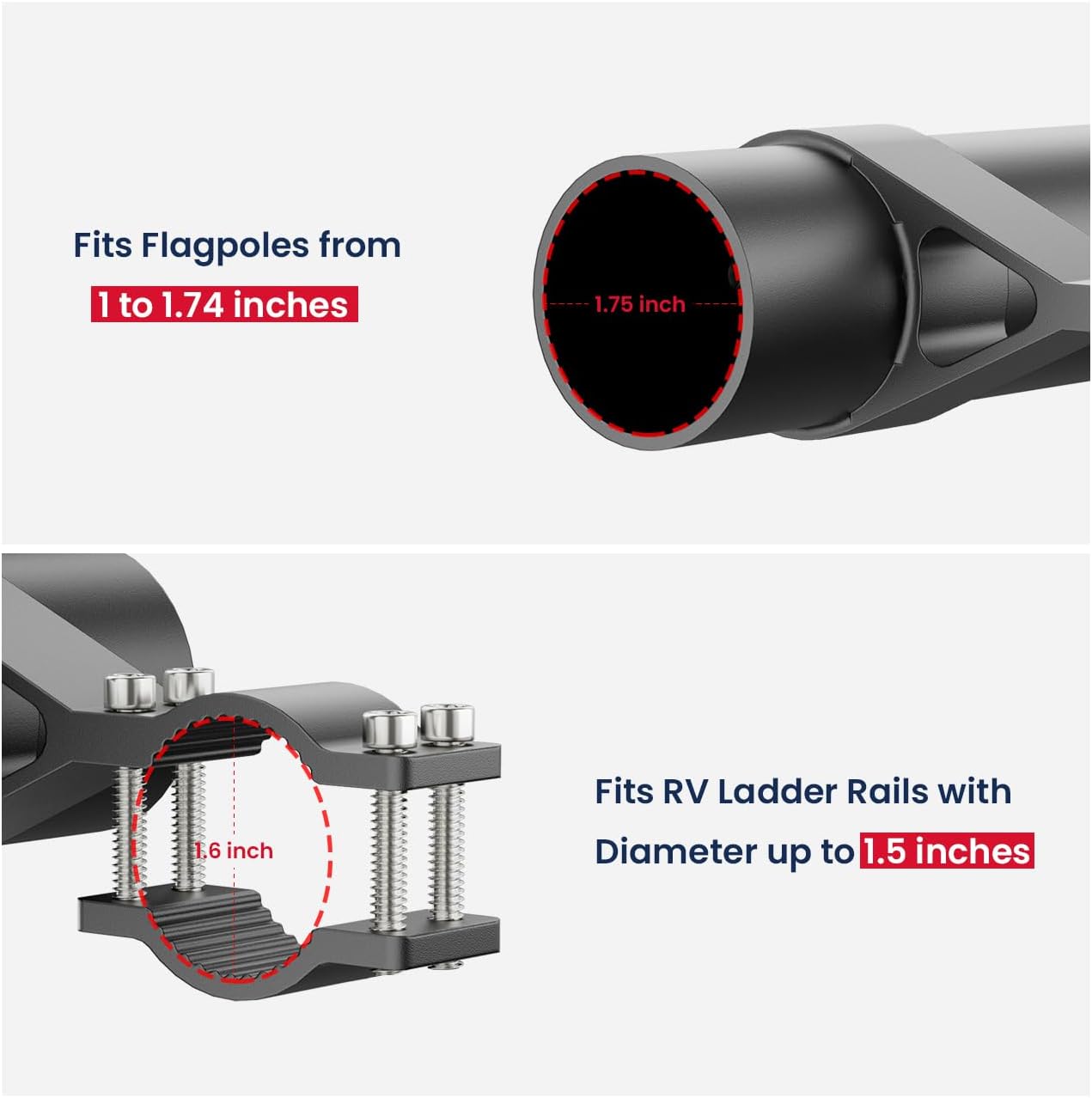 Soporte aluminio para mástil bandera 1-1.74pulg duradero
